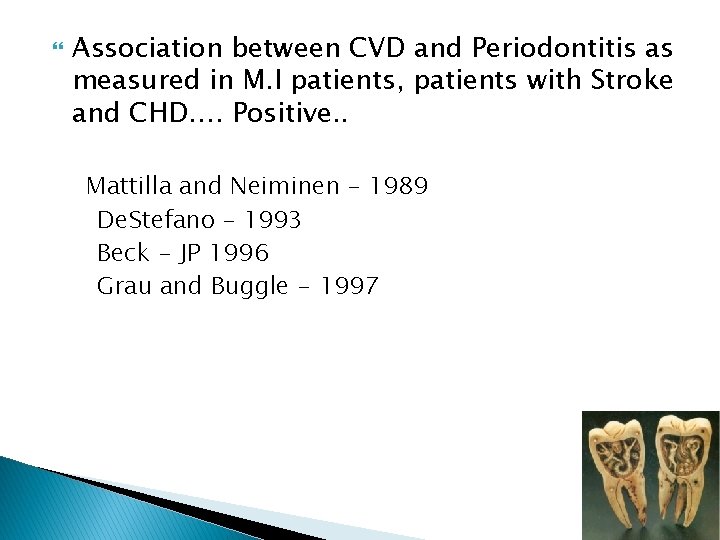  Association between CVD and Periodontitis as measured in M. I patients, patients with
