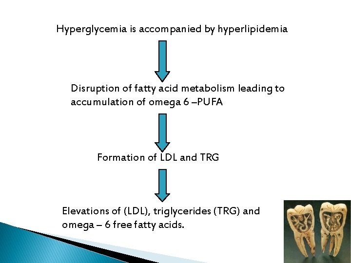 Hyperglycemia is accompanied by hyperlipidemia Disruption of fatty acid metabolism leading to accumulation of