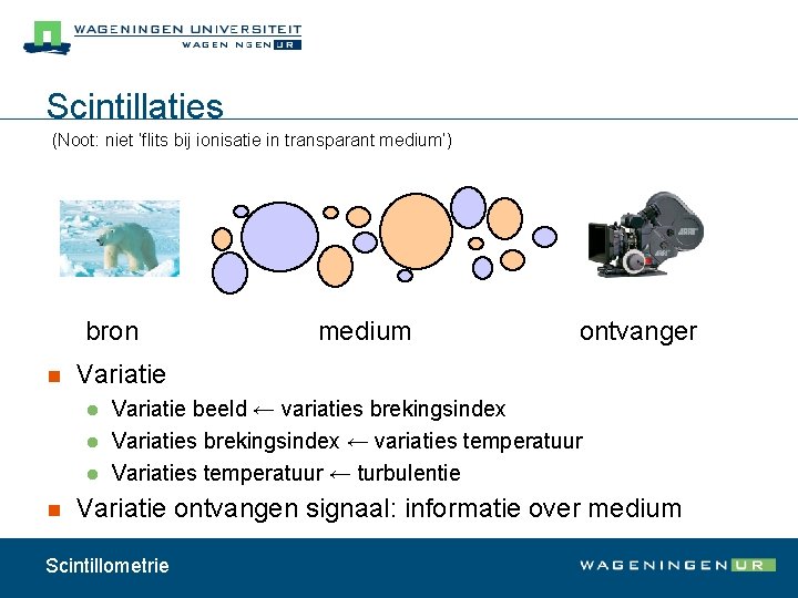 Scintillaties (Noot: niet ‘flits bij ionisatie in transparant medium’) bron n ontvanger Variatie l