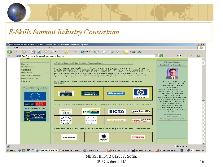 E-Skills Summit Industry Consortium NESSI ETP, BCI 2007, Sofia, 29 October 2007 16 