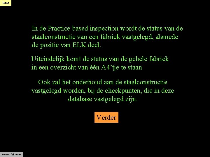 Terug In de Practice based inspection wordt de status van de staalconstructie van een