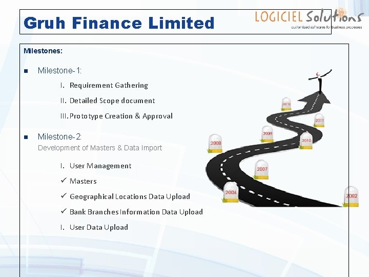Gruh Finance Limited Milestones: n Milestone-1: I. Requirement Gathering II. Detailed Scope document III.