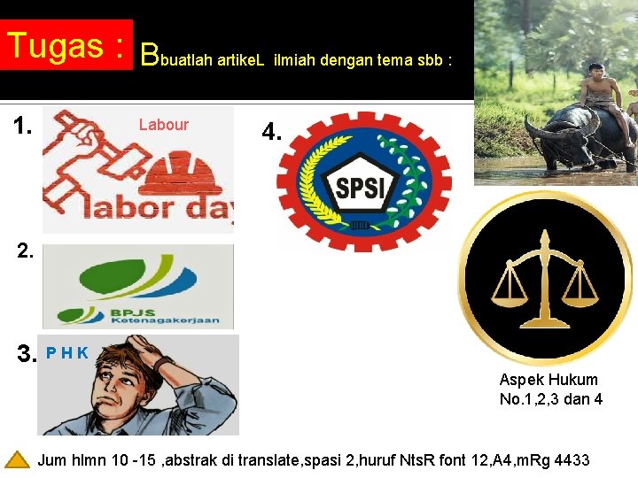 Tugas : Bbuatlah artike. L ilmiah dengan tema sbb : 1. Labour 4. 2.