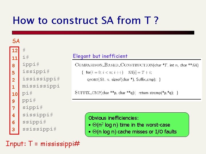 How to construct SA from T ? SA 12 # 11 8 5 2