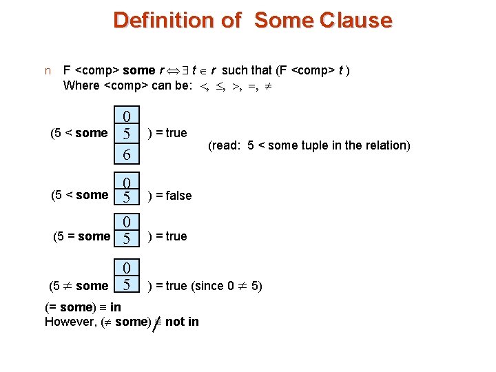 Definition of Some Clause n F <comp> some r t r such that (F
