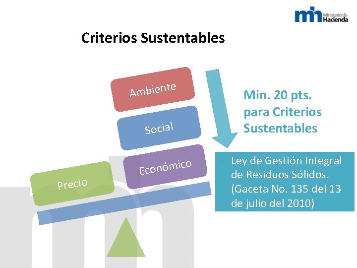 Criterios Sustentables e t n e i b m A Min. 20 pts. para