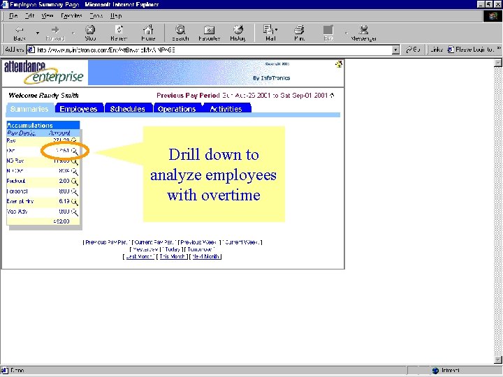 Drill down to analyze employees with overtime 