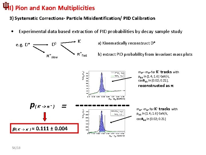 II) Pion and Kaon Multiplicities 3) Systematic Corrections- Particle Misidentification/ PID Calibration • Experimental