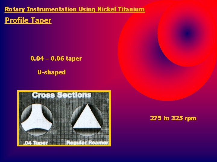 Rotary Instrumentation Using Nickel Titanium Profile Taper 0. 04 – 0. 06 taper U-shaped