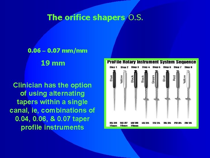The orifice shapers O. S. 0. 06 – 0. 07 mm/mm 19 mm Clinician
