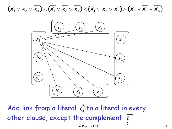 Add link from a literal to a literal in every other clause, except the