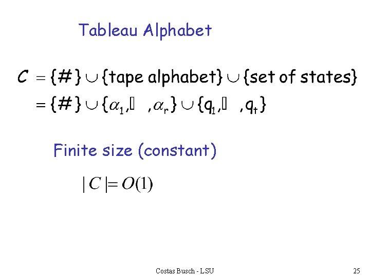Tableau Alphabet Finite size (constant) Costas Busch - LSU 25 