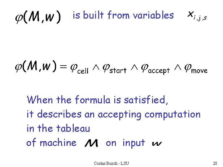 is built from variables When the formula is satisfied, it describes an accepting computation