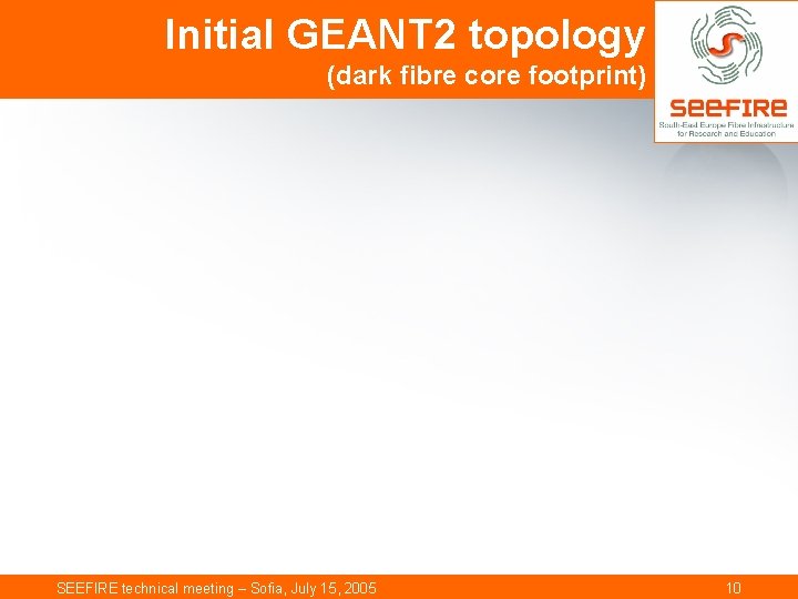 Initial GEANT 2 topology (dark fibre core footprint) SEEFIRE technical meeting – Sofia, July