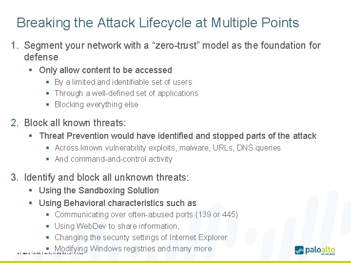 Breaking the Attack Lifecycle at Multiple Points 1. Segment your network with a “zero-trust”