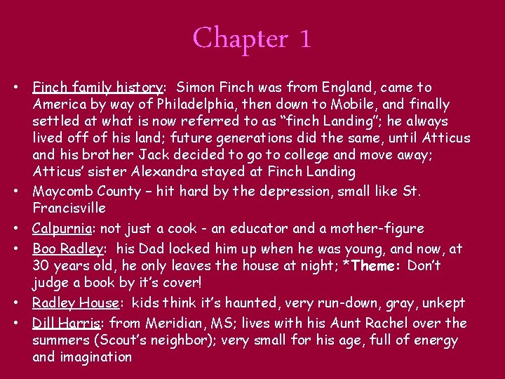 Chapter 1 • Finch family history: Simon Finch was from England, came to America