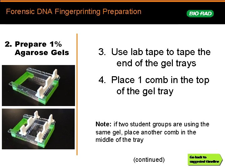 Forensic. DNAFingerprinting Forensic DNA Fingerprinting Preparation prep 2. Prepare 1% Agarose Gels 3. Use