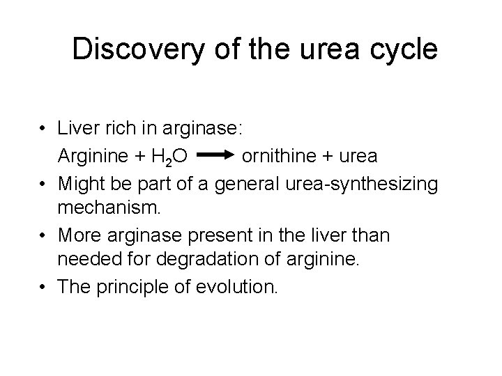 Discovery of the urea cycle • Liver rich in arginase: Arginine + H 2
