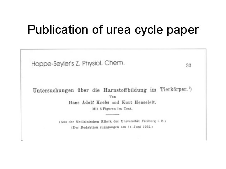 Publication of urea cycle paper Publication of urea cycle paper