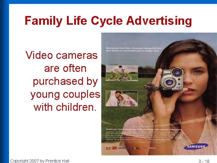 Family Life Cycle Advertising Video cameras are often purchased by young couples with children.