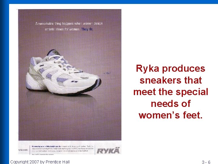 Ryka produces sneakers that meet the special needs of women’s feet. Copyright 2007 by