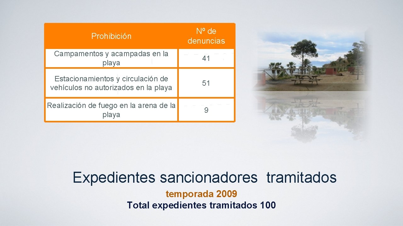 Prohibición Nº de denuncias Campamentos y acampadas en la playa 41 Estacionamientos y circulación