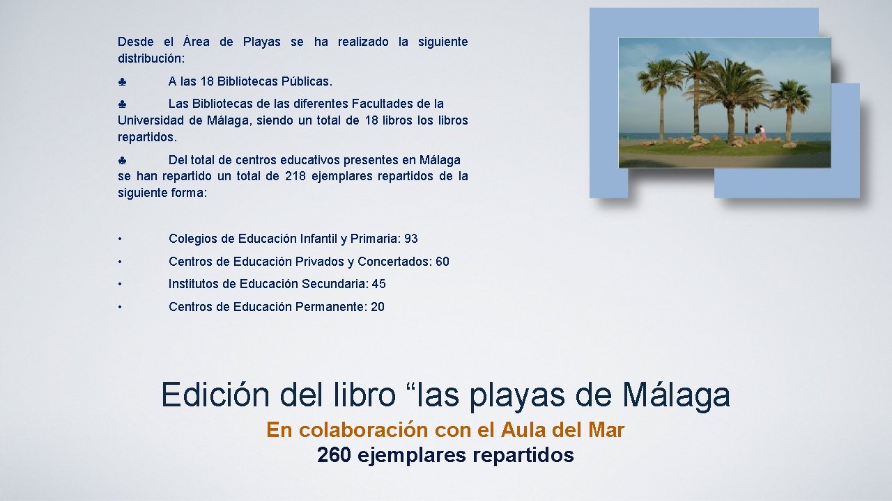 Desde el Área de Playas se ha realizado la siguiente distribución: ♣ A las