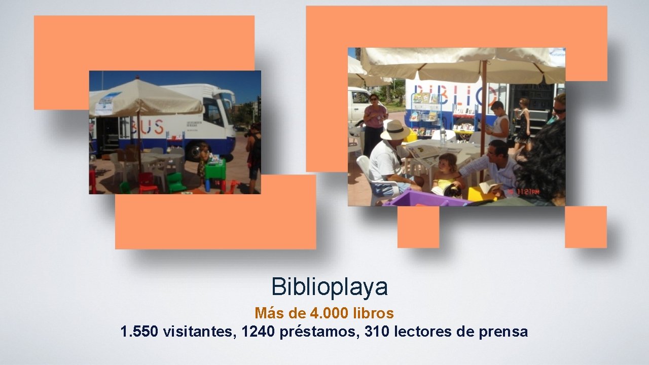 Biblioplaya Más de 4. 000 libros 1. 550 visitantes, 1240 préstamos, 310 lectores de