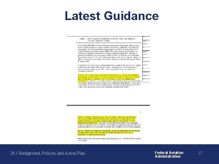 Latest Guidance 20: 1 Background, Policies, and Action Plan Federal Aviation Administration 17 
