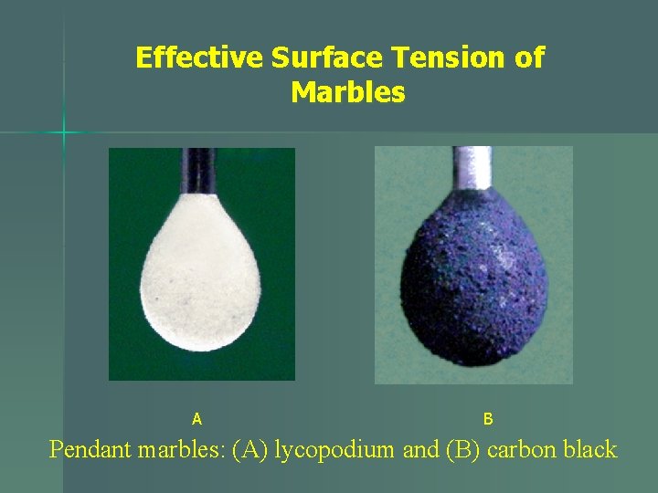 Effective Surface Tension of Marbles A B Pendant marbles: (A) lycopodium and (B) carbon