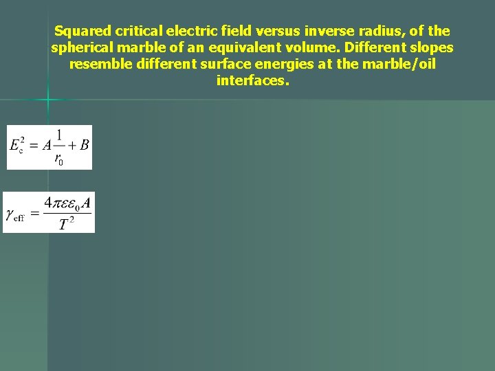 Squared critical electric field versus inverse radius, of the spherical marble of an equivalent