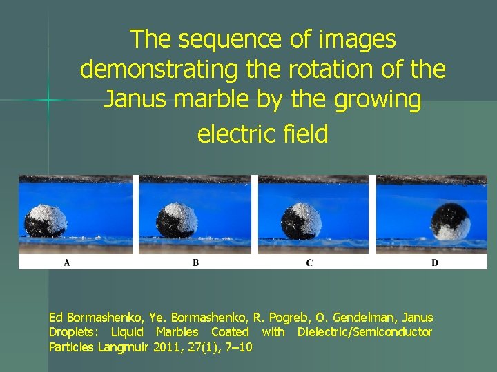 The sequence of images demonstrating the rotation of the Janus marble by the growing