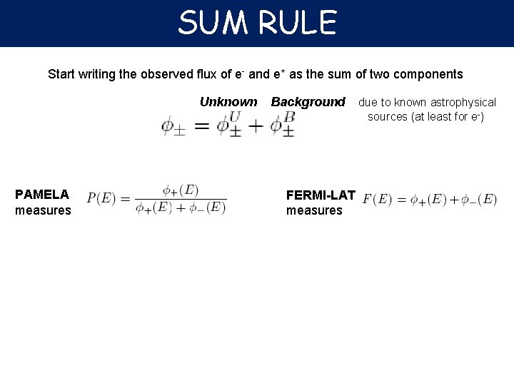 SUM RULE Start writing the observed flux of e- and e+ as the sum