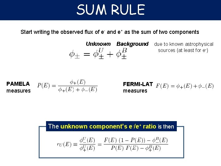 SUM RULE Start writing the observed flux of e- and e+ as the sum