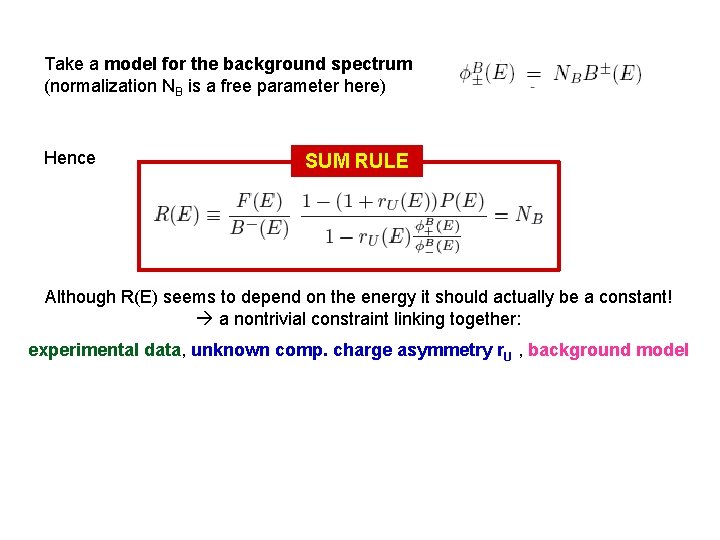 SUM RULE Take a model for the background spectrum (normalization NB is a free