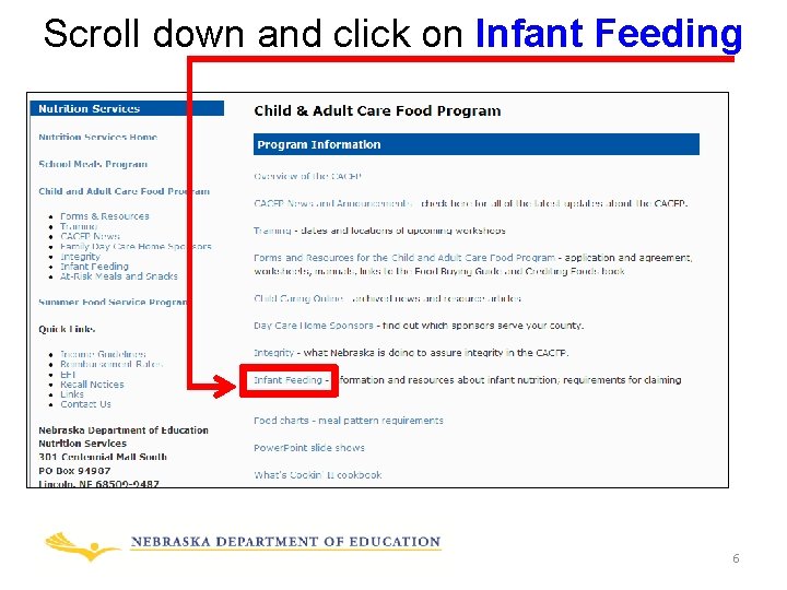 Scroll down and click on Infant Feeding 6 