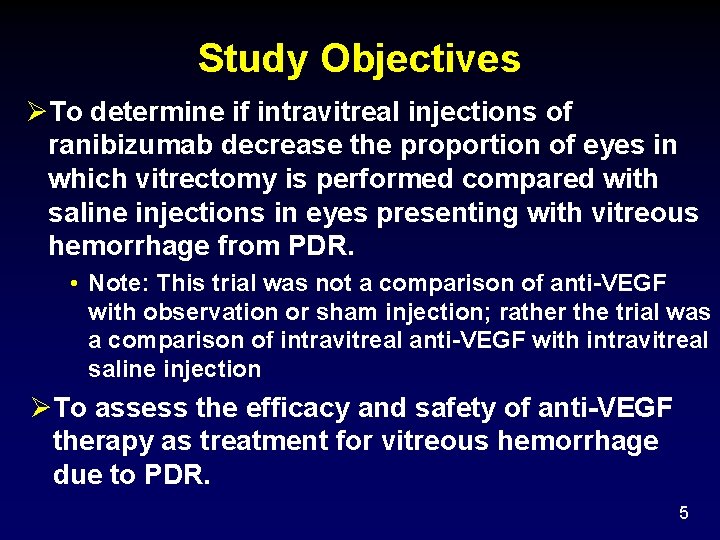 Study Objectives To determine if intravitreal injections of ranibizumab decrease the proportion of eyes