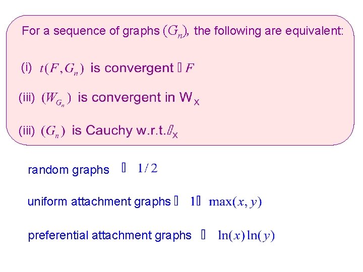 For a sequence of graphs (Gn), the following are equivalent: (i) (iii) random graphs