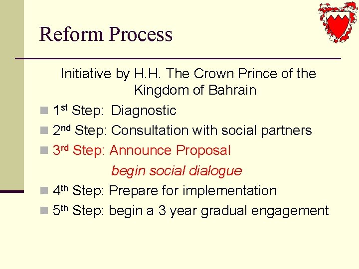 Reform Process Initiative by H. H. The Crown Prince of the Kingdom of Bahrain