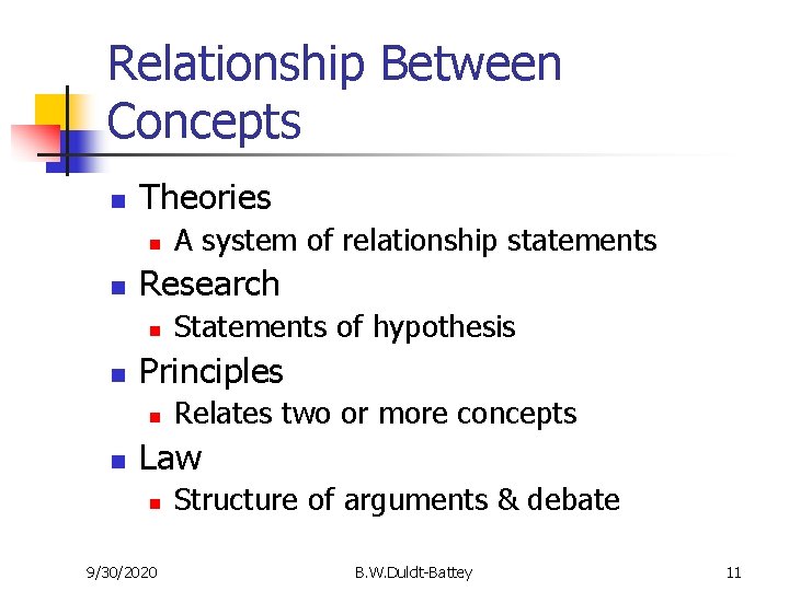 Relationship Between Concepts n Theories n n Research n n Statements of hypothesis Principles