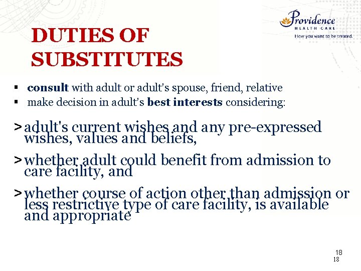 DUTIES OF SUBSTITUTES § consult with adult or adult’s spouse, friend, relative § make