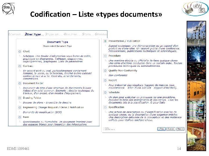 Codification – Liste «types documents» EDMS 1099461 14 