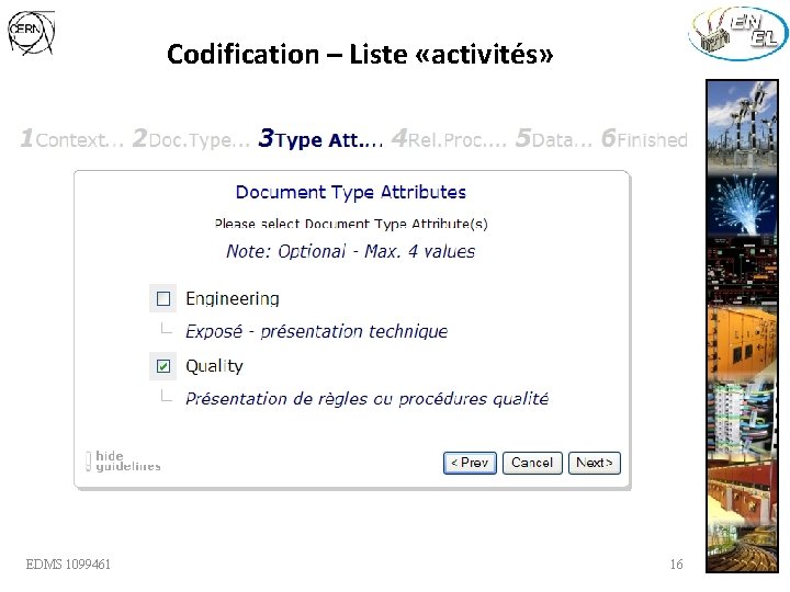 Codification – Liste «activités» EDMS 1099461 16 