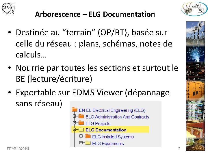 Arborescence – ELG Documentation • Destinée au “terrain” (OP/BT), basée sur celle du réseau