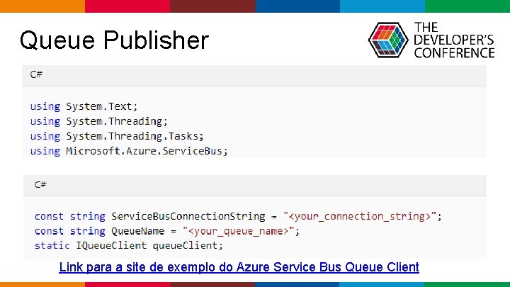  Queue Publisher Link para a site de exemplo do Azure Service Bus Queue