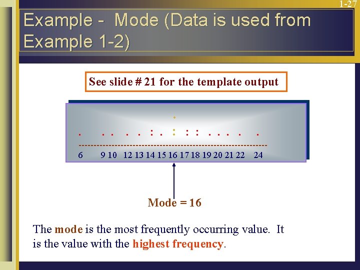1 -27 Example - Mode (Data is used from Example 1 -2) See slide
