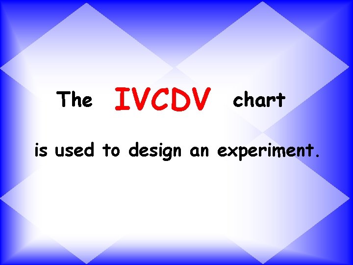 The IVCDV chart is used to design an experiment. 