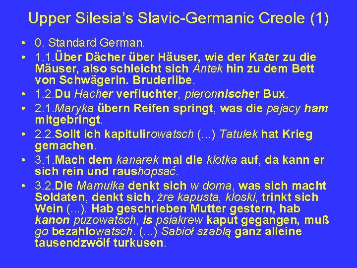 Upper Silesia’s Slavic-Germanic Creole (1) • 0. Standard German. • 1. 1. Über Dächer