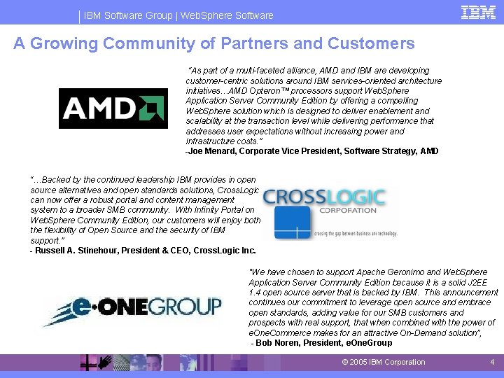 IBM Software Group | Web. Sphere Software A Growing Community of Partners and Customers IBM Software Group | Web. Sphere Software A Growing Community of Partners and Customers
