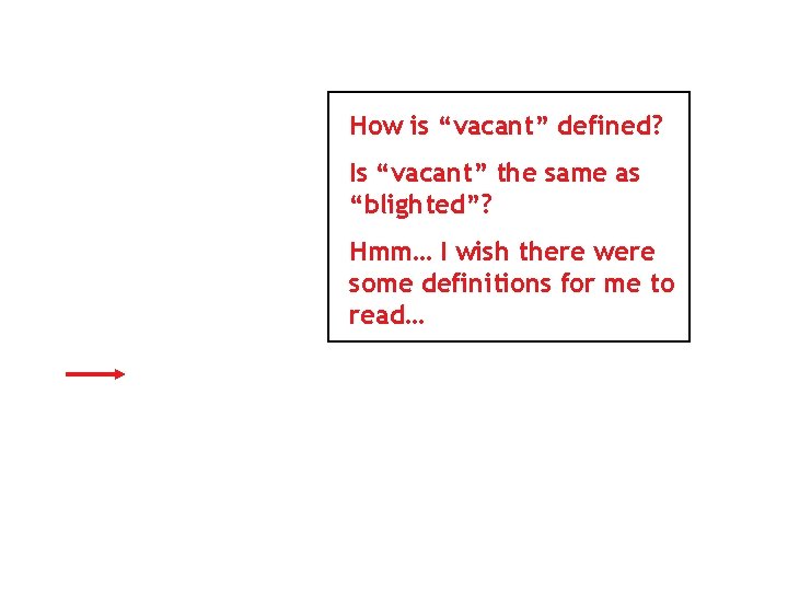 How is “vacant” defined? Is “vacant” the same as “blighted”? Hmm… I wish there